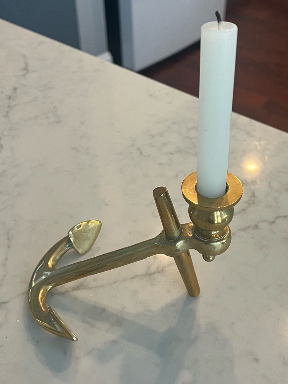 Vintage Solid Brass Anchor Candlestick Holder Nautical Maritime Coastal Decor